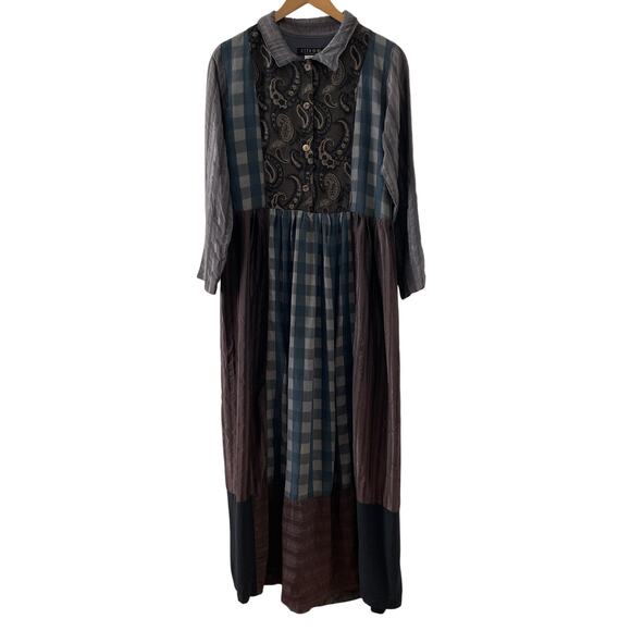 Citron Santa Monica Dress Medium Cottagecore 90s Grunge Prairie Patchwork Plaid - Picture 1 of 11